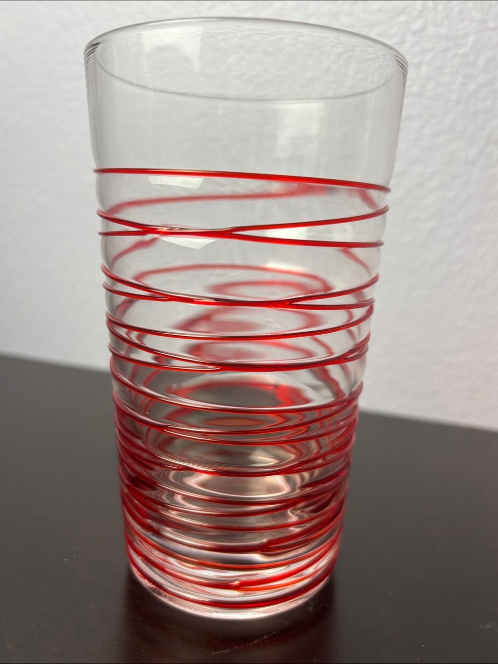 Clear Glass Tumbler with Raised Ribbon Spiral Red Accent